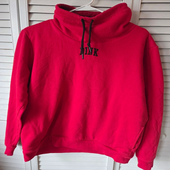 Sweaters - Pink Victoria's Secret Red and Black sherpa pullover cowel drawstring